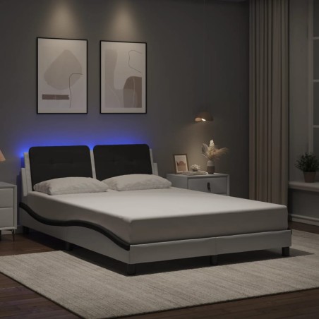 vidaXL Bettgestell mit LED Weiß und Schwarz 120x200 cm Kunstleder