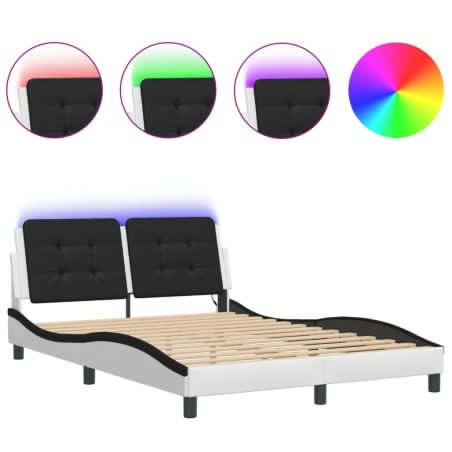 vidaXL Bettgestell mit LED Weiß und Schwarz 120x200 cm Kunstleder