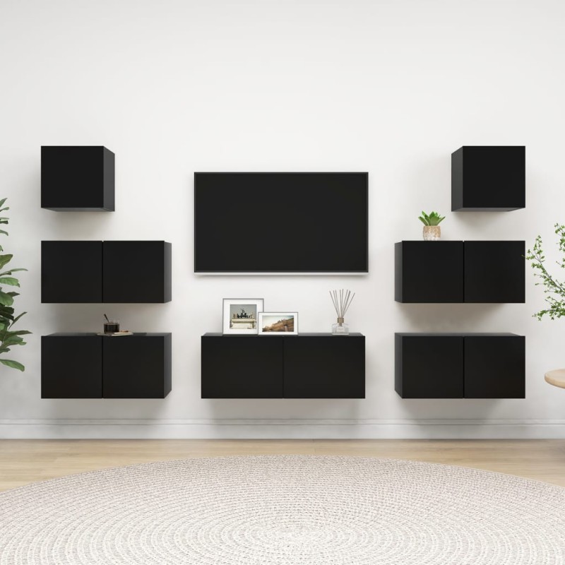 vidaXL 7-tlg. TV-Schrank-Set Schwarz Holzwerkstoff vidaXL 7-tlg. TV-Schrank-Set Schwarz Holzwerkstoff