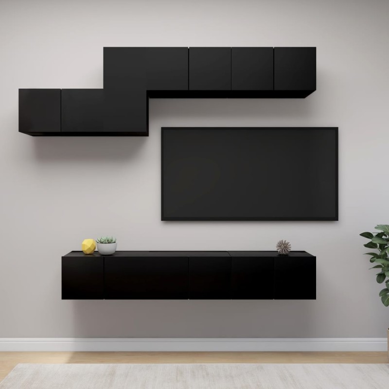 vidaXL 7-tlg. TV-Schrank-Set Schwarz Holzwerkstoff vidaXL 7-tlg. TV-Schrank-Set Schwarz Holzwerkstoff