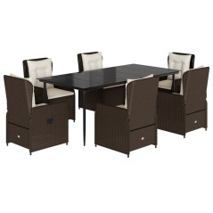 vidaXL 7-tlg. Garten-Essgruppe mit Kissen Braun Poly Rattan