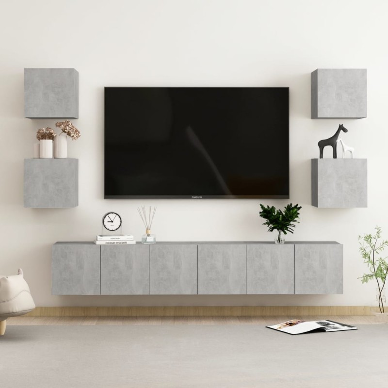 vidaXL 7-tlg. TV-Schrank-Set Betongrau Holzwerkstoff vidaXL 7-tlg. TV-Schrank-Set Betongrau Holzwerkstoff
