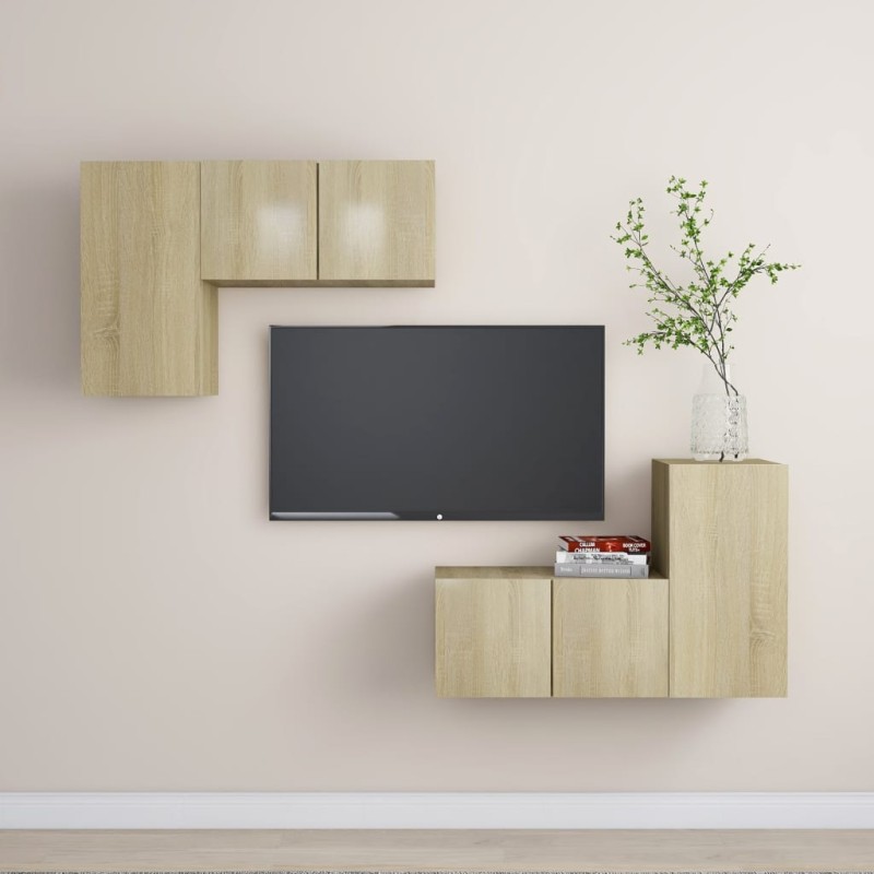 4-tlg. TV-Schrank-Set Sonoma-Eiche Holzwerkstoff 4-tlg. TV-Schrank-Set Sonoma-Eiche Holzwerkstoff