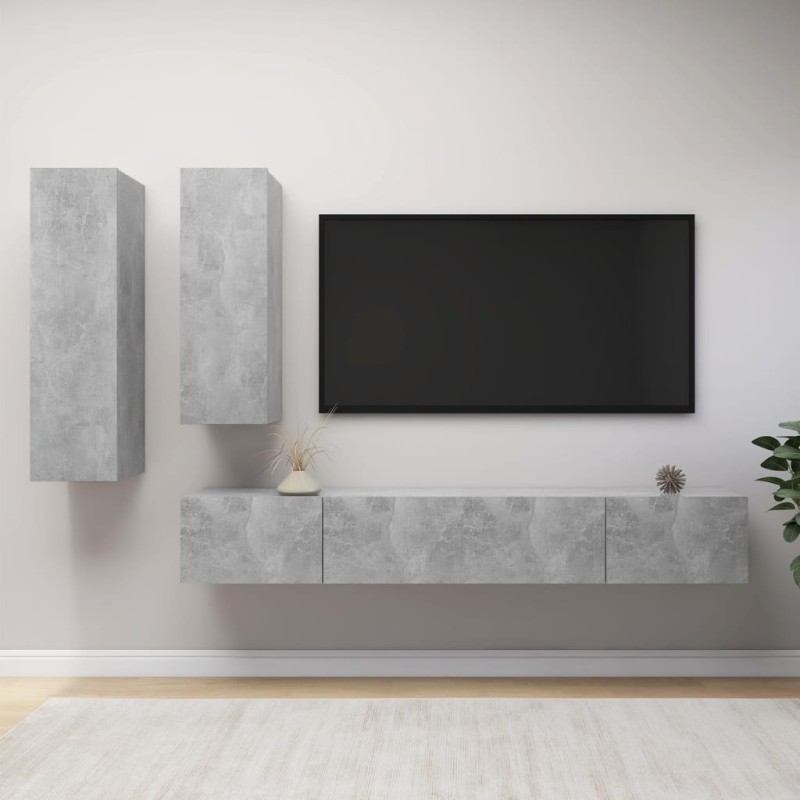 4-tlg. TV-Schrank-Set Betongrau Holzwerkstoff 4-tlg. TV-Schrank-Set Betongrau Holzwerkstoff