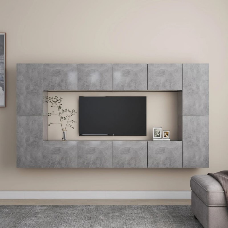 8-tlg. TV-Schrank-Set Betongrau Holzwerkstoff 8-tlg. TV-Schrank-Set Betongrau Holzwerkstoff