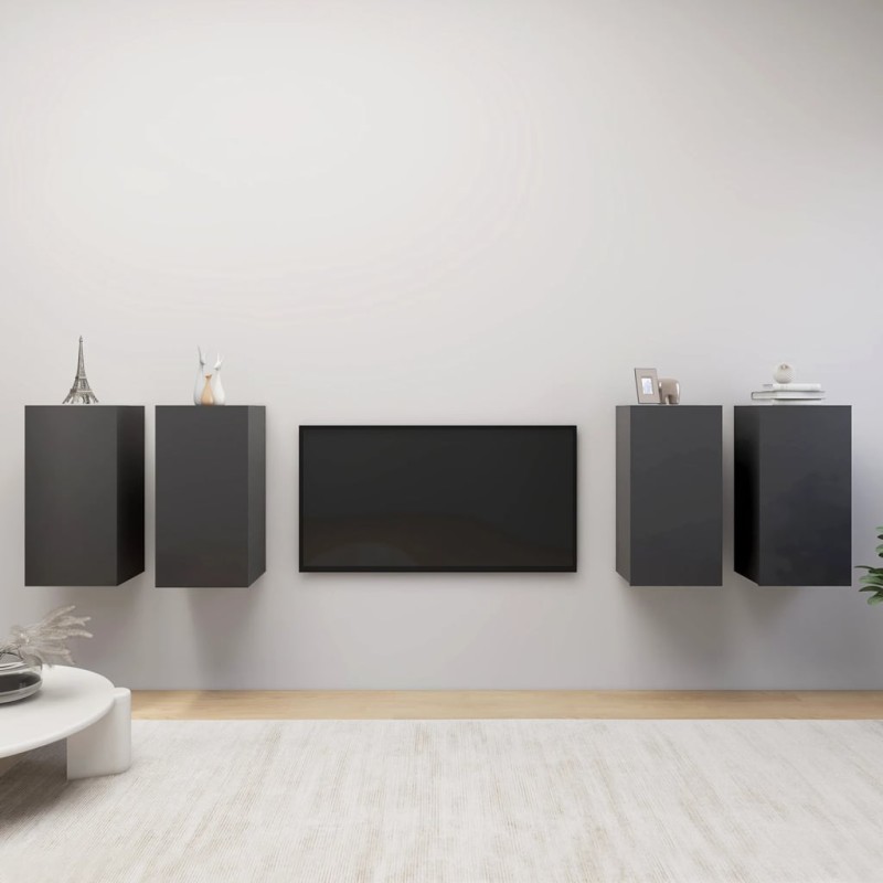 vidaXL TV-Schränke 4 Stk. Grau 30,5x30x60 cm Holzwerkstoff vidaXL TV-Schränke 4 Stk. Grau 30,5x30x60 cm Holzwerkstoff