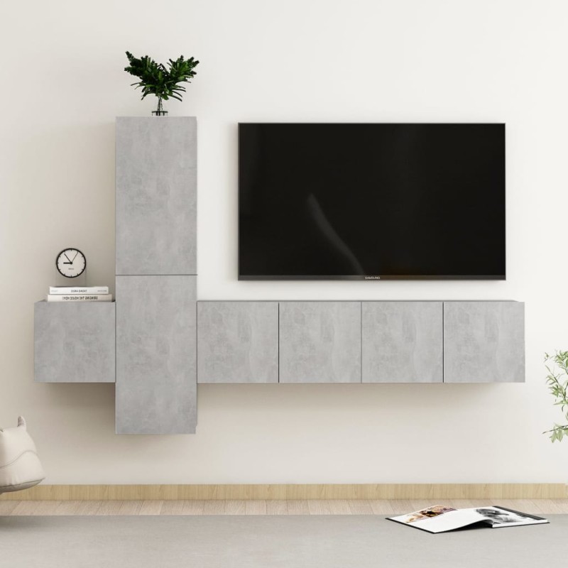 5-tlg. TV-Schrank-Set Betongrau Holzwerkstoff 5-tlg. TV-Schrank-Set Betongrau Holzwerkstoff