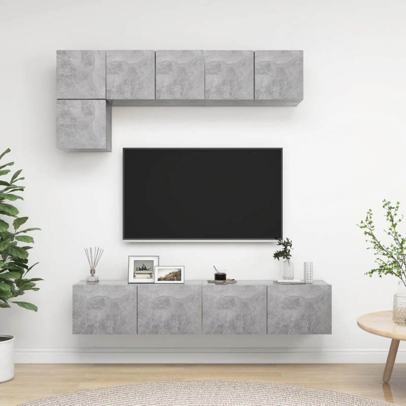 5-tlg. TV-Schrank-Set Betongrau Holzwerkstoff 5-tlg. TV-Schrank-Set Betongrau Holzwerkstoff