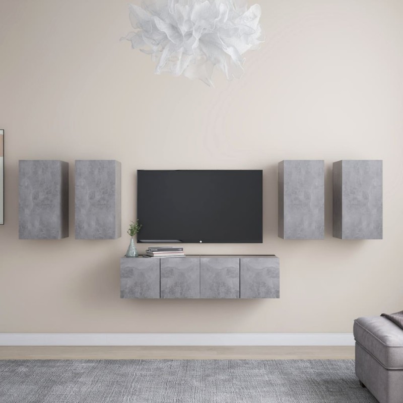 6-tlg. TV-Schrank-Set Betongrau Holzwerkstoff 6-tlg. TV-Schrank-Set Betongrau Holzwerkstoff