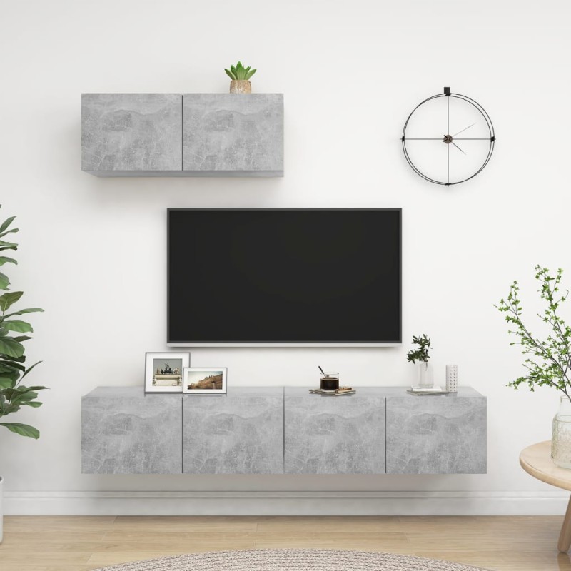 vidaXL TV-Schränke 3 Stk. Betongrau Holzwerkstoff vidaXL TV-Schränke 3 Stk. Betongrau Holzwerkstoff