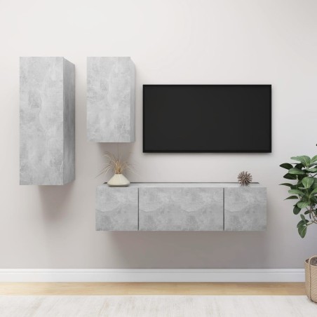 4-tlg. TV-Schrank-Set Betongrau Holzwerkstoff