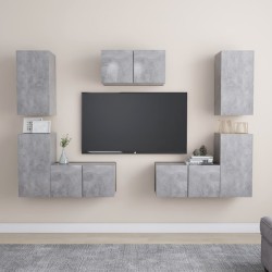 vidaXL 7-tlg. TV-Schrank-Set Betongrau Holzwerkstoff