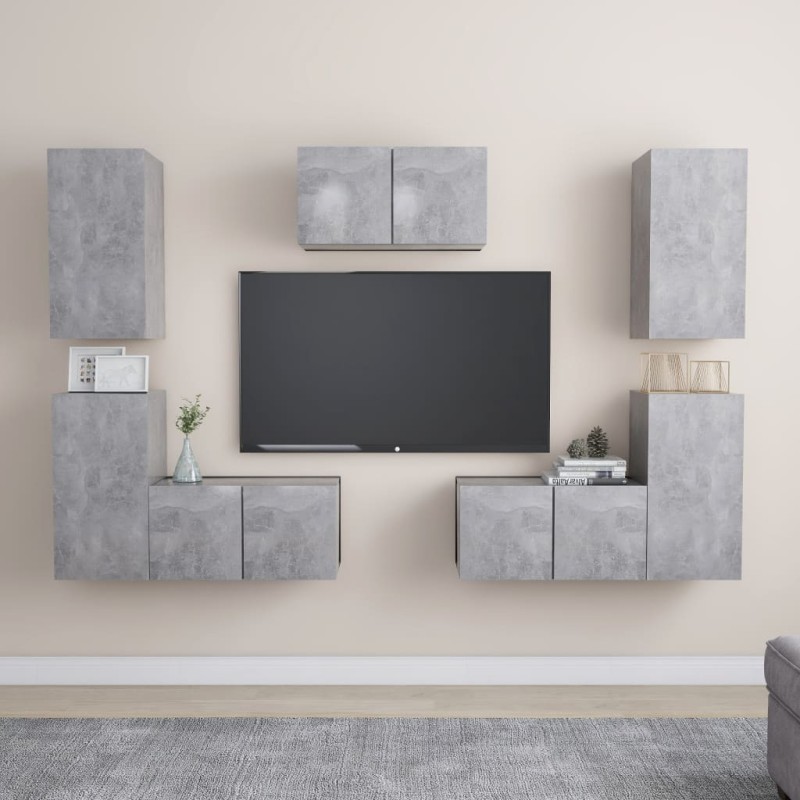 vidaXL 7-tlg. TV-Schrank-Set Betongrau Holzwerkstoff vidaXL 7-tlg. TV-Schrank-Set Betongrau Holzwerkstoff
