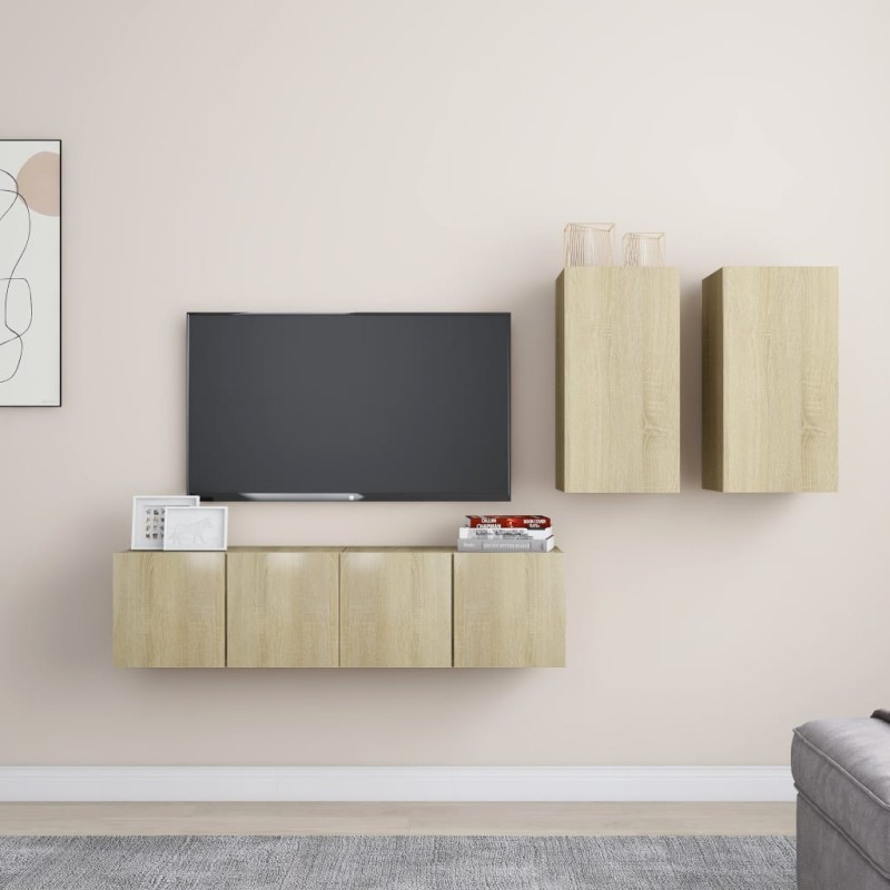 4-tlg. TV-Schrank-Set Sonoma-Eiche Holzwerkstoff 4-tlg. TV-Schrank-Set Sonoma-Eiche Holzwerkstoff