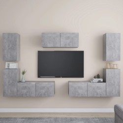 7-tlg. TV-Schrank-Set Betongrau Holzwerkstoff