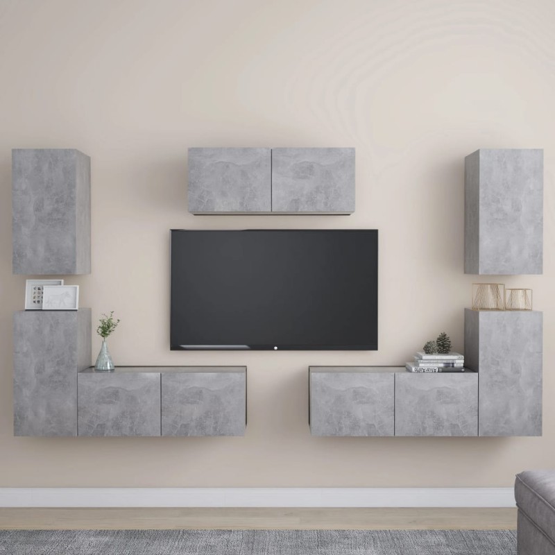 7-tlg. TV-Schrank-Set Betongrau Holzwerkstoff 7-tlg. TV-Schrank-Set Betongrau Holzwerkstoff