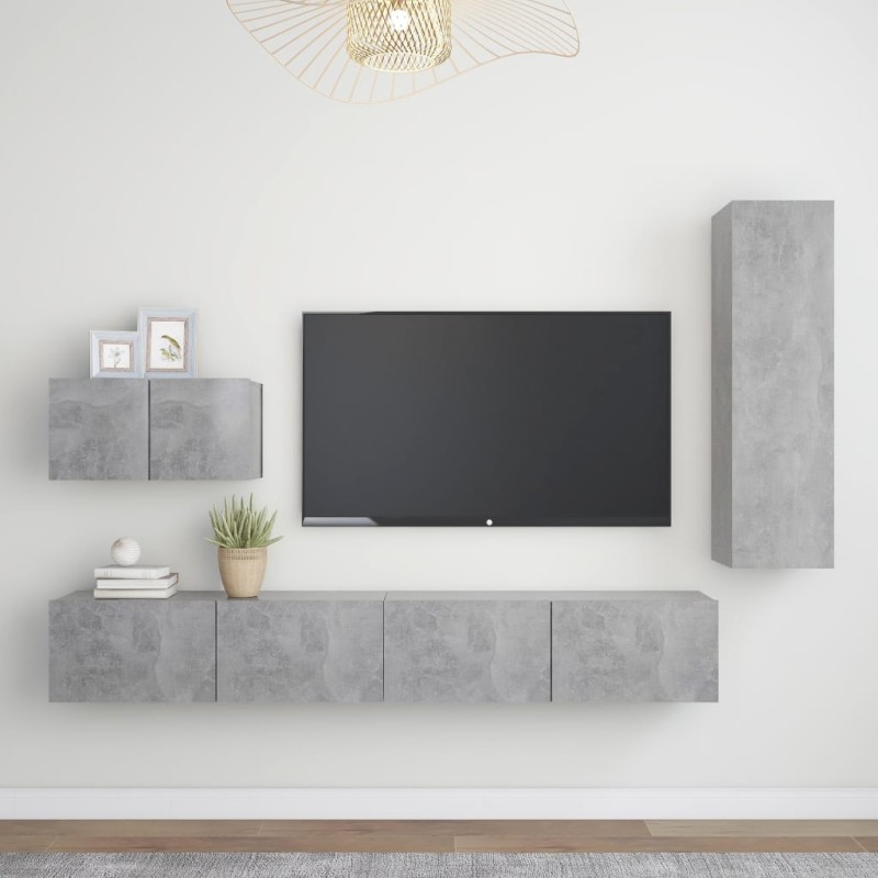 4-tlg. TV-Schrank-Set Betongrau Holzwerkstoff 4-tlg. TV-Schrank-Set Betongrau Holzwerkstoff