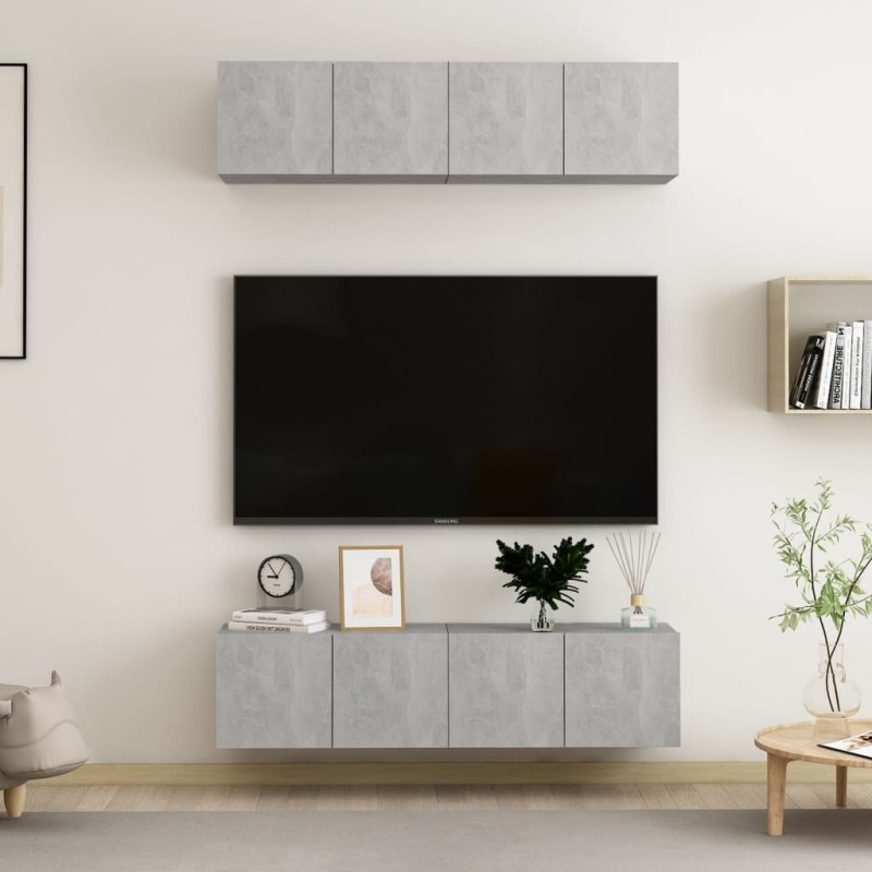 TV-Schränke 4 Stk. Betongrau 60x30x30 cm Holzwerkstoff TV-Schränke 4 Stk. Betongrau 60x30x30 cm Holzwerkstoff