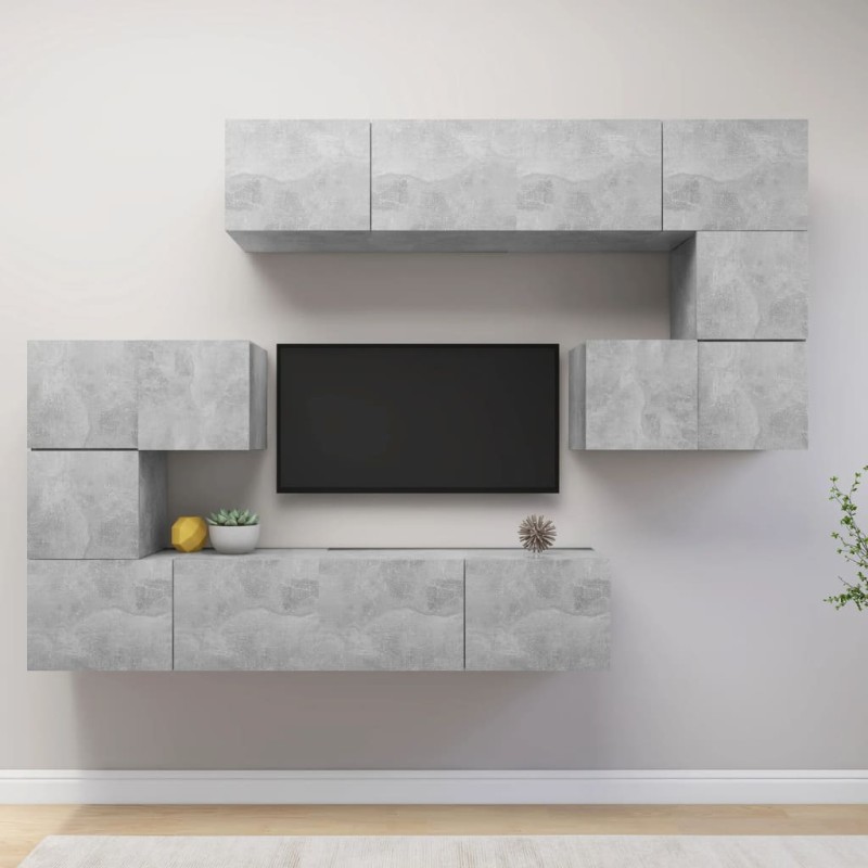 8-tlg. TV-Schrank-Set Betongrau Holzwerkstoff 8-tlg. TV-Schrank-Set Betongrau Holzwerkstoff