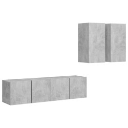 4-tlg. TV-Schrank-Set Betongrau Holzwerkstoff
