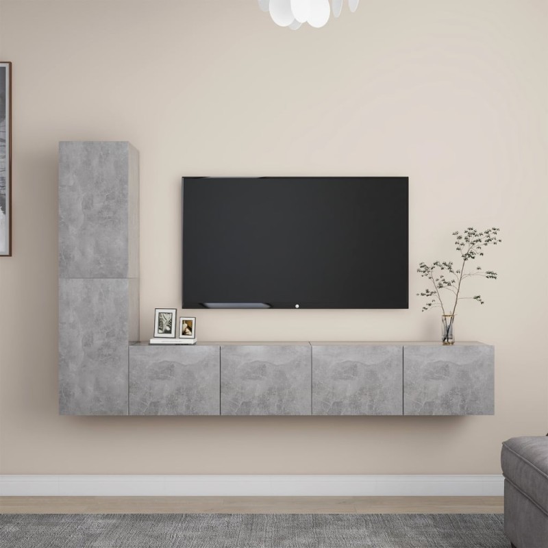 4-tlg. TV-Schrank-Set Betongrau Holzwerkstoff 4-tlg. TV-Schrank-Set Betongrau Holzwerkstoff
