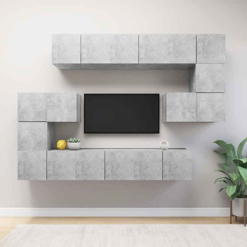 10-tlg. TV-Schrank-Set Betongrau Holzwerkstoff 10-tlg. TV-Schrank-Set Betongrau Holzwerkstoff