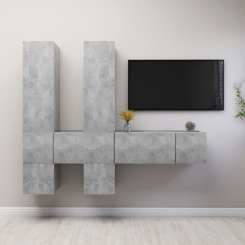 7-tlg. TV-Schrank-Set Betongrau Holzwerkstoff 7-tlg. TV-Schrank-Set Betongrau Holzwerkstoff