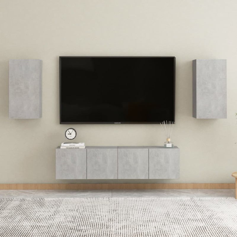 4-tlg. TV-Schrank-Set Betongrau Holzwerkstoff 4-tlg. TV-Schrank-Set Betongrau Holzwerkstoff