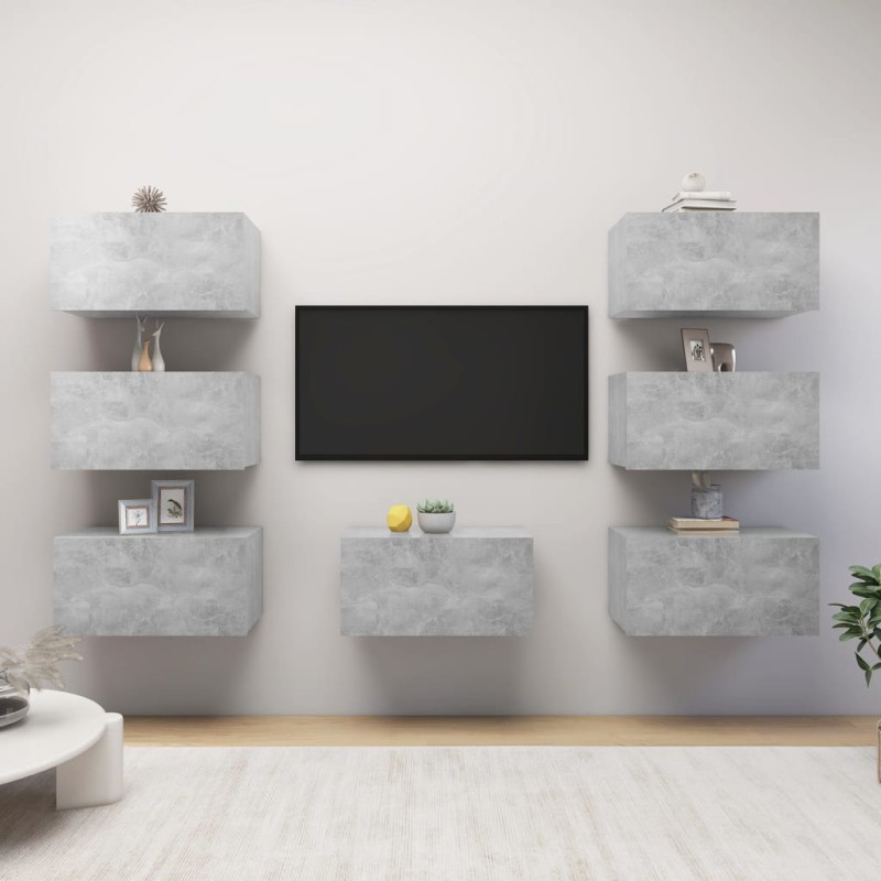 TV-Schränke 7 Stk. Betongrau 30,5x30x60 cm Holzwerkstoff TV-Schränke 7 Stk. Betongrau 30,5x30x60 cm Holzwerkstoff