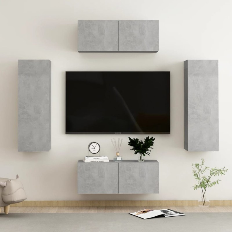 vidaXL 4-tlg. TV-Schrank-Set Betongrau Holzwerkstoff vidaXL 4-tlg. TV-Schrank-Set Betongrau Holzwerkstoff