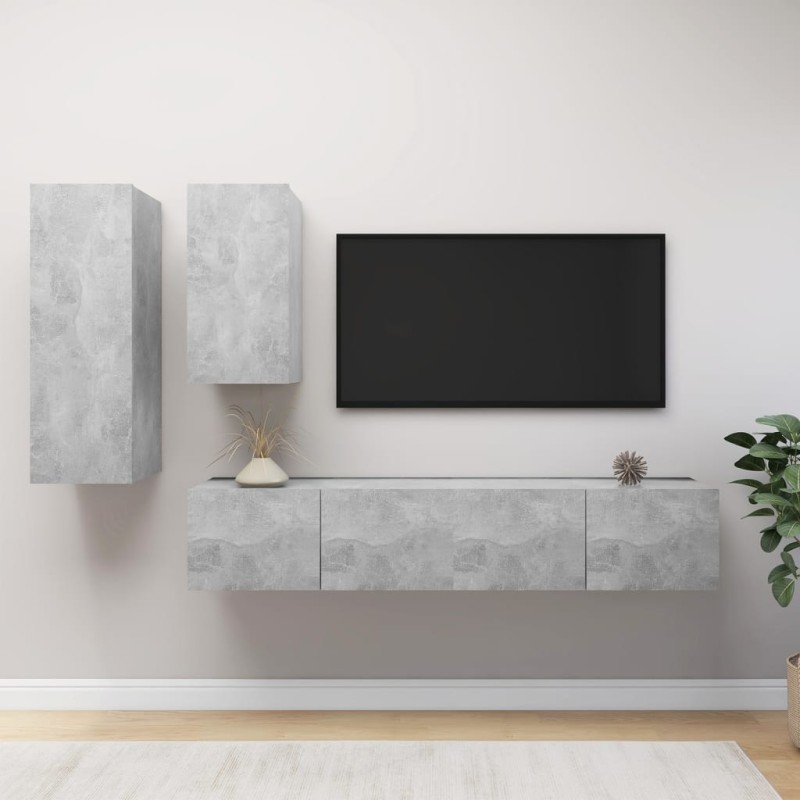 4-tlg. TV-Schrank-Set Betongrau Spanplatte 4-tlg. TV-Schrank-Set Betongrau Spanplatte