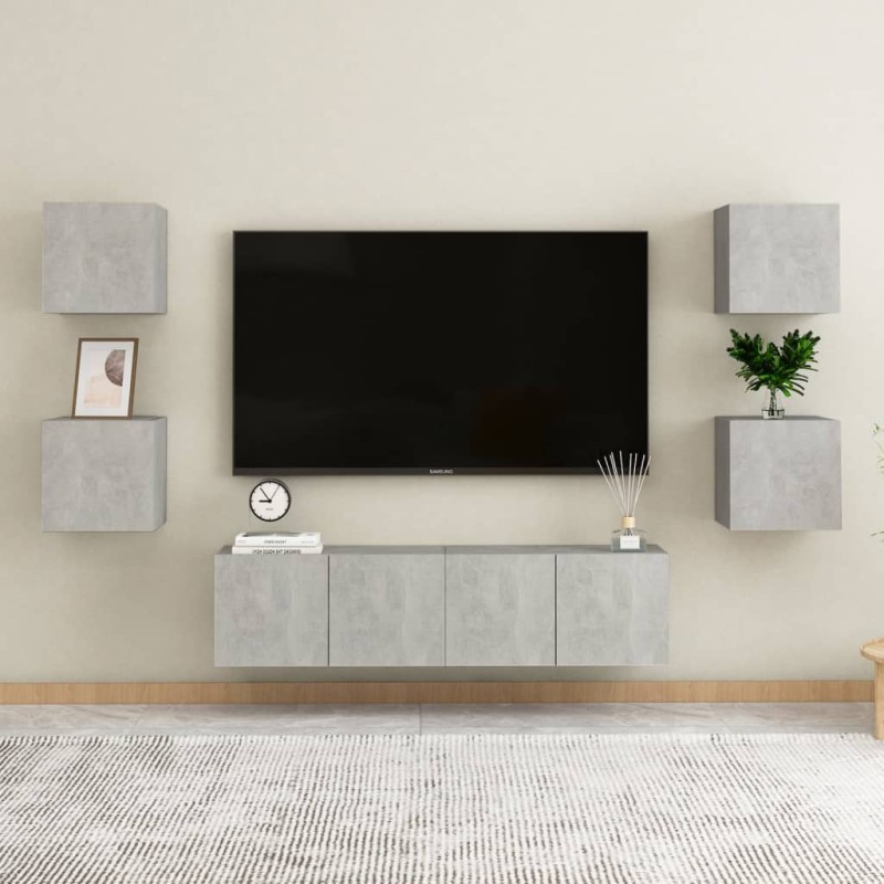 6-tlg. TV-Schrank-Set Betongrau Holzwerkstoff 6-tlg. TV-Schrank-Set Betongrau Holzwerkstoff