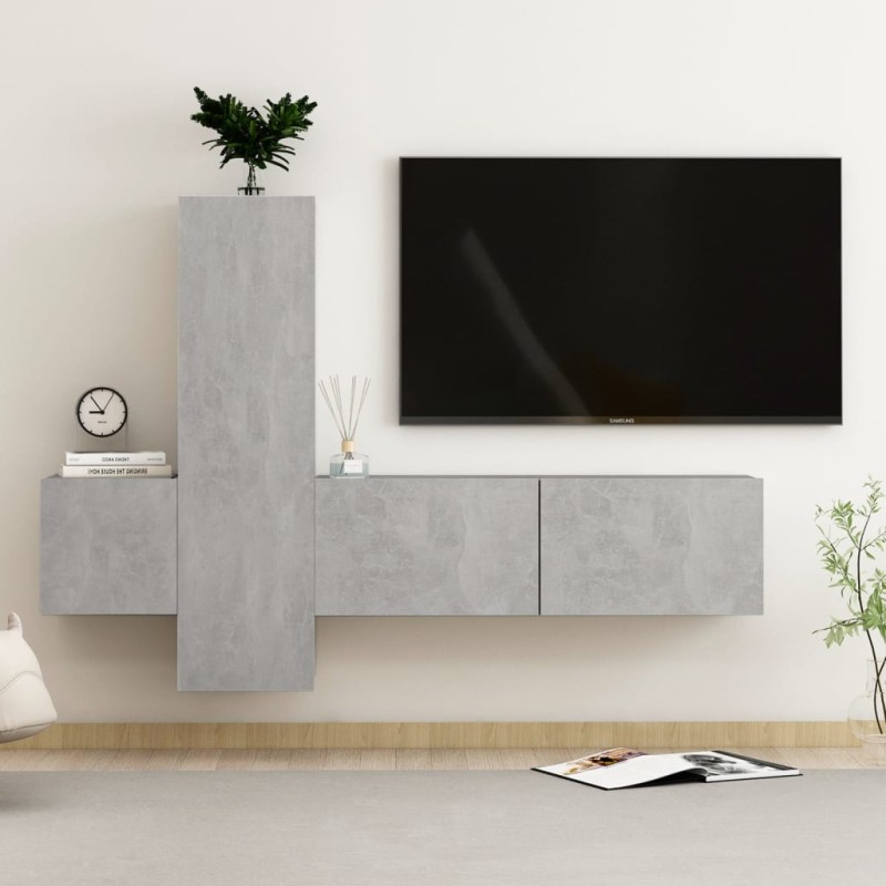 3-tlg. TV-Schrank-Set Betongrau Holzwerkstoff 3-tlg. TV-Schrank-Set Betongrau Holzwerkstoff
