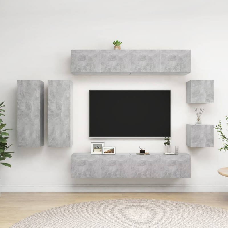 8-tlg. TV-Schrank-Set Betongrau Holzwerkstoff 8-tlg. TV-Schrank-Set Betongrau Holzwerkstoff