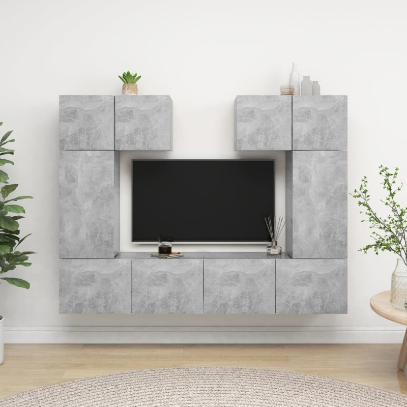 6-tlg. TV-Schrank-Set Betongrau Holzwerkstoff 6-tlg. TV-Schrank-Set Betongrau Holzwerkstoff