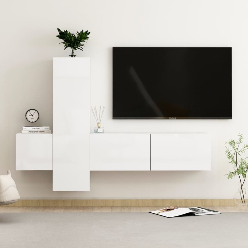 vidaXL 3-tlg. TV-Schrank-Set Hochglanz-Weiß Holzwerkstoff vidaXL 3-tlg. TV-Schrank-Set Hochglanz-Weiß Holzwerkstoff