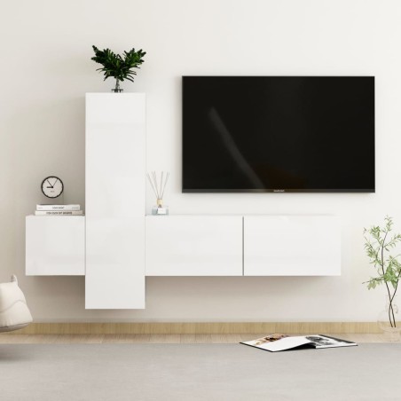 vidaXL 3-tlg. TV-Schrank-Set Hochglanz-Weiß Holzwerkstoff