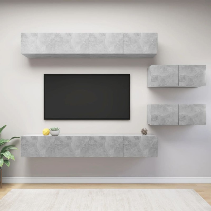 6-tlg. TV-Schrank-Set Betongrau Holzwerkstoff 6-tlg. TV-Schrank-Set Betongrau Holzwerkstoff