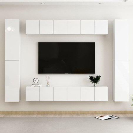 10-tlg. TV-Schrank-Set Hochglanz-Weiß Holzwerkstoff