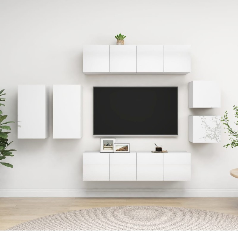 vidaXL 8-tlg. TV-Schrank-Set Hochglanz-Weiß Holzwerkstoff vidaXL 8-tlg. TV-Schrank-Set Hochglanz-Weiß Holzwerkstoff