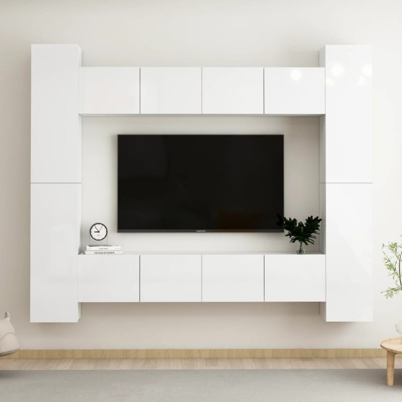 8-tlg. TV-Schrank-Set Hochglanz-Weiß Holzwerkstoff 8-tlg. TV-Schrank-Set Hochglanz-Weiß Holzwerkstoff