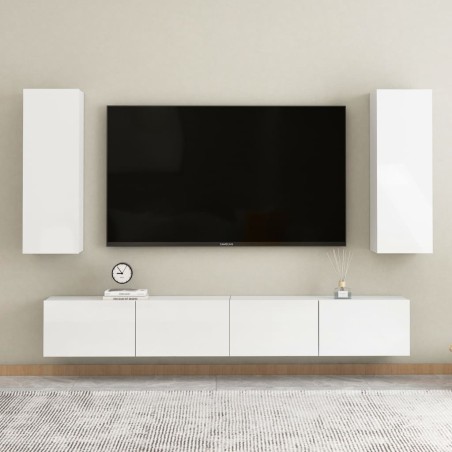 4-tlg. TV-Schrank-Set Hochglanz-Weiß Holzwerkstoff