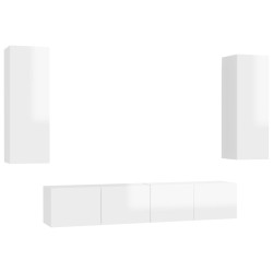 4-tlg. TV-Schrank-Set Hochglanz-Weiß Holzwerkstoff