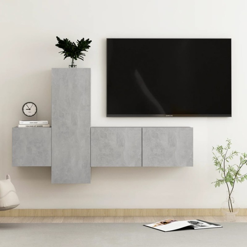 3-tlg. TV-Schrank-Set Betongrau Holzwerkstoff 3-tlg. TV-Schrank-Set Betongrau Holzwerkstoff