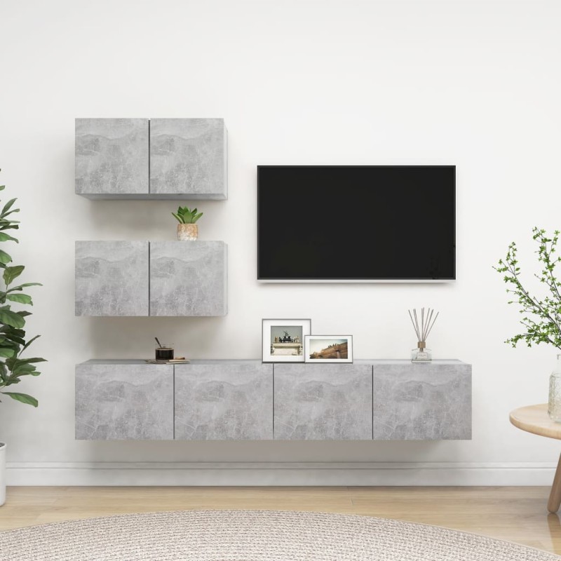 4-tlg. TV-Schrank-Set Betongrau Holzwerkstoff 4-tlg. TV-Schrank-Set Betongrau Holzwerkstoff