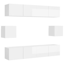 6-tlg. TV-Schrank-Set Hochglanz-Weiß Holzwerkstoff