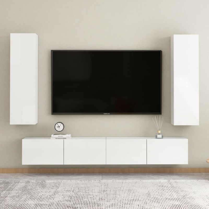 4-tlg. TV-Schrank-Set Hochglanz-Weiß Holzwerkstoff 4-tlg. TV-Schrank-Set Hochglanz-Weiß Holzwerkstoff