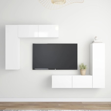 vidaXL 4-tlg. TV-Schrank-Set Hochglanz-Weiß Holzwerkstoff