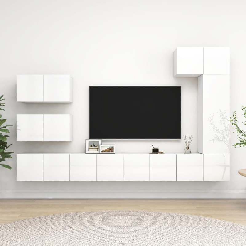 8-tlg. TV-Schrank-Set Hochglanz-Weiß Holzwerkstoff 8-tlg. TV-Schrank-Set Hochglanz-Weiß Holzwerkstoff