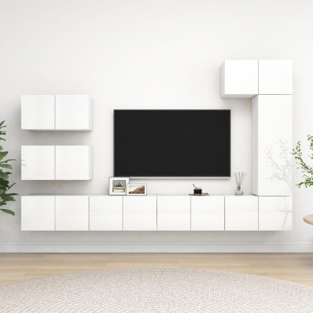 8-tlg. TV-Schrank-Set Hochglanz-Weiß Holzwerkstoff